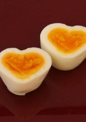 A picture of Heart-Shaped Boiled Eggs You Can Make without a Mold.