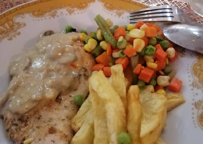 Grilled Chicken Steak with Mushroom Sauce