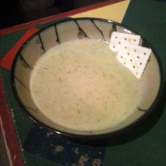 A picture of Brad's creamy roasted asparagus soup.