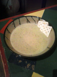 A picture of Brad's creamy roasted asparagus soup.