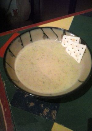 A picture of Brad's creamy roasted asparagus soup.