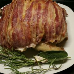 A picture of Fluffy's bacon wrapped chicken.