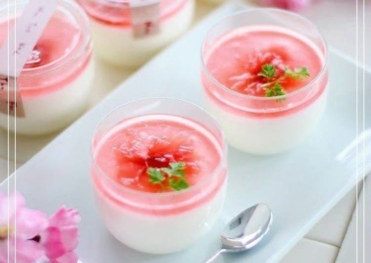 Steps to Prepare Super Quick Cherry Blossom Flavor Yogurt Milk Pudding