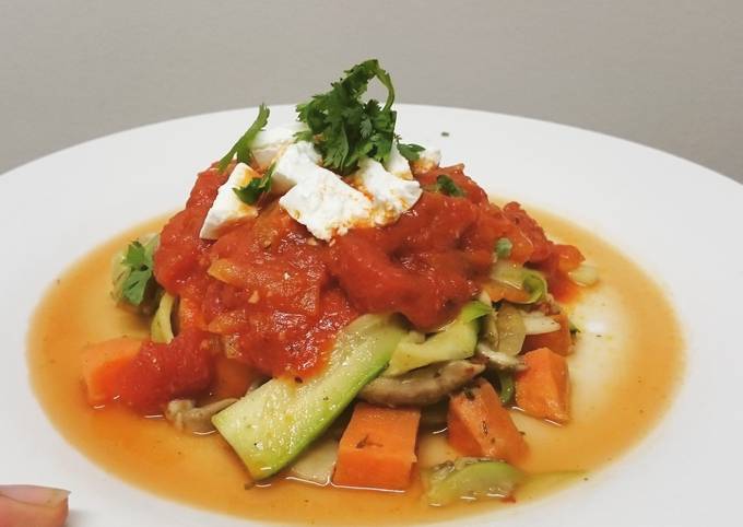 Step-by-Step Guide to Make Speedy Zucchini Pasta with sweet potato and mushrooms