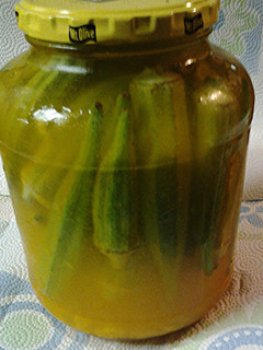 A picture of Pickled okra, Refrigerator pickled okra.