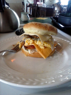 A picture of Brad's big ole breakfast sandwich.
