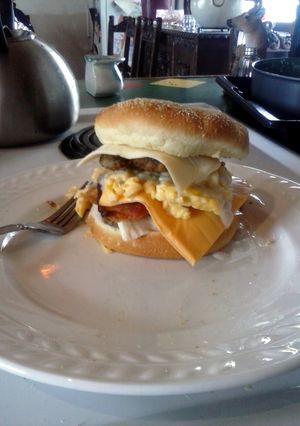 A picture of Brad's big ole breakfast sandwich.