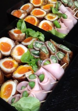 A picture of Creamy Meat-Wrapped Soft-Boiled Eggs.