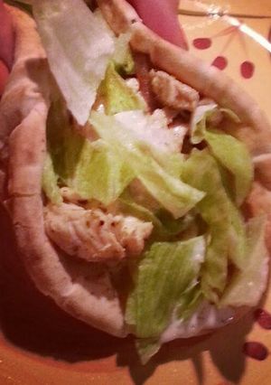 A picture of Chicken Gyros with Tzatziki Sauce.