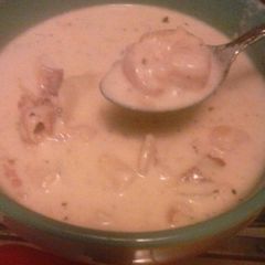 A picture of Kayla's shrimp and clam chowder.