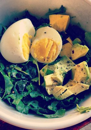A picture of Delicious Kale and Avocado with Coddled Egg.