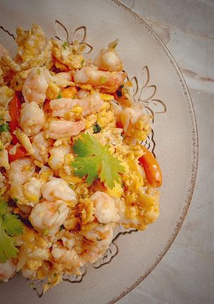 รูปของ กุ้งผัดพริกไข่คั่ว 🦐 🍳 / Stir shrimp with roasted eggs 🦐 🍳