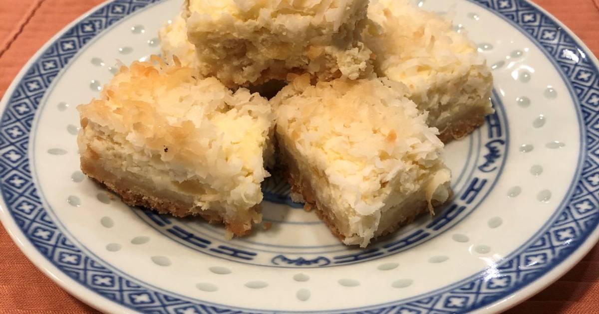 Hawaiian Coconut Pineapple Cheesecake Bars Recipe by Adam Janowski
