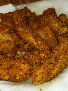 A picture of Panko breaded parmesan chicken strips.