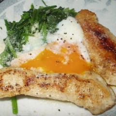 A picture of Chicken and Spinach Saute with Soft-Boiled Eggs.