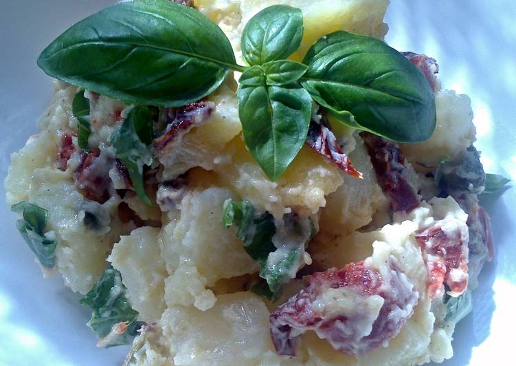 Sig's potato salad with sun-dried tomato, chorizo and pistachio nuts,