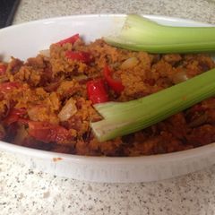A picture of My Chorizo and Chicken Gratin 💜💚.