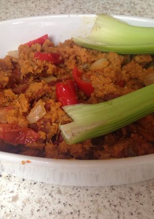 A picture of My Chorizo and Chicken Gratin 💜💚.