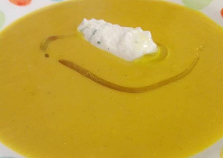 Steps to Prepare Speedy Crema di zucca con ricotta ed erbe aromatiche