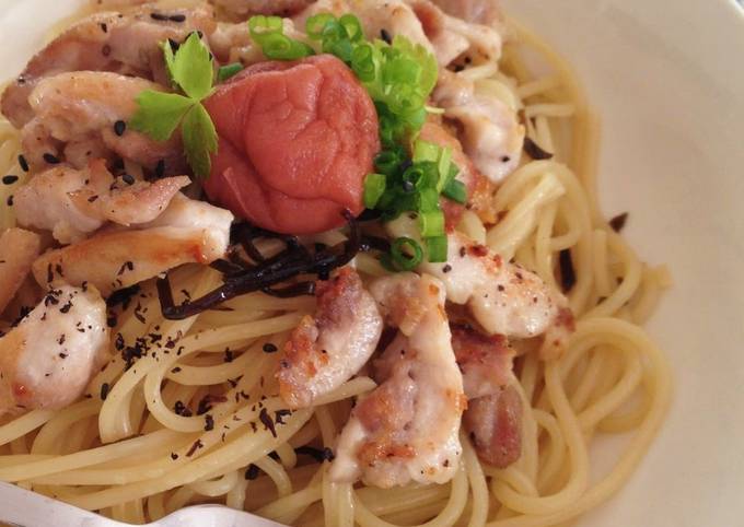 Step-by-Step Guide to Prepare Quick Just Like That Restaurant&#39;s: Umeboshi and Chicken Tender Pasta with Kombu Sauce