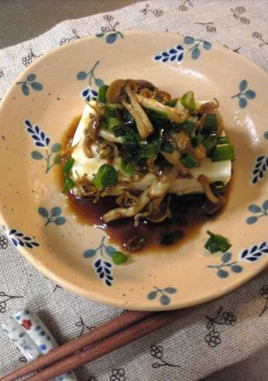 A picture of Tofu with Mushrooms and Ponzu Sauce.