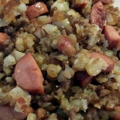 A picture of Elisa's Fried Eggs over Meaty Potato Bed.