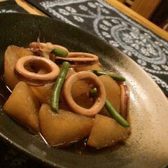 A picture of My Mother's Recipe Simmered Squid and Daikon Radish.