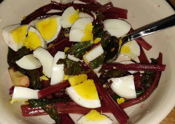 Steps to Prepare Quick Sauteed beet greens with hard boiled egg