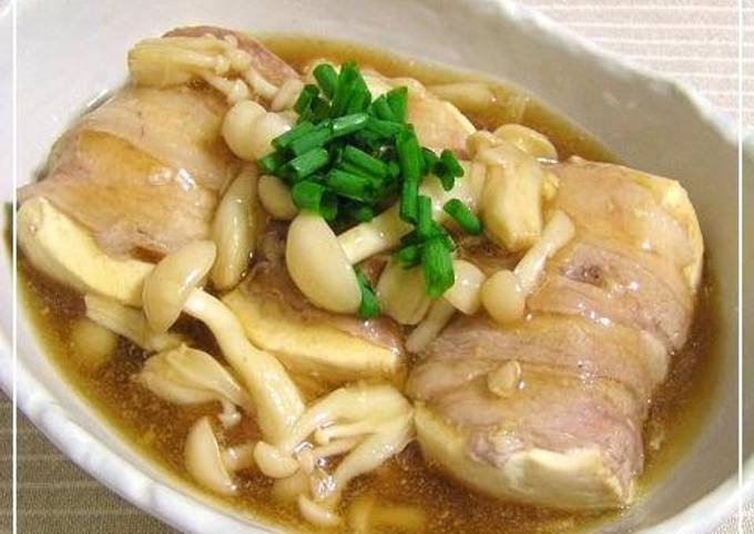 Tofu Wrapped with Pork Served with Thick Mushroom Sauce Recipe