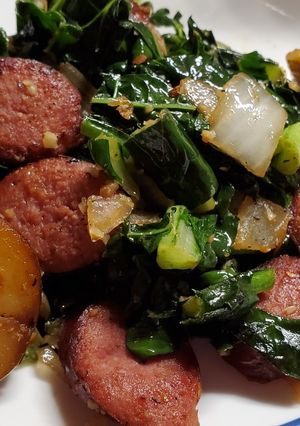 A picture of Kale, Sausage and Potato Skillet.