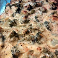 A picture of Cheesy chicken and little tree casserole.