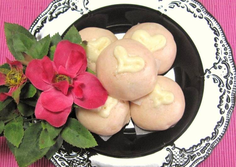 Recipe of Quick Super Easy! Red and White Heart Manju (Steamed Buns) for Valentine&#39;s Day