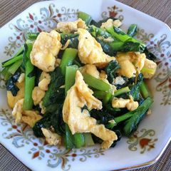 A picture of Komatsuna and Egg Stir Fry with Oyster Sauce.