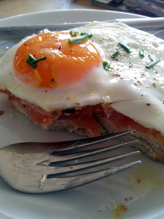 A picture of smoked salmon toast.
