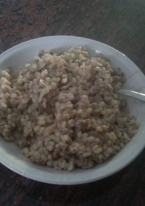 A picture of Risotto with Mushrooms and Maltese Sausage.