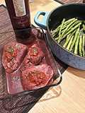 Filet Mignon With Red Wine Chili Garlic Sauce & Teriyaki Sauteed Asparagus.