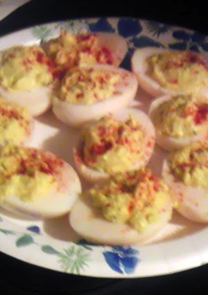 A picture of My wifes deviled eggs.