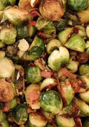 A picture of Garlic, bacon brussels sprouts..