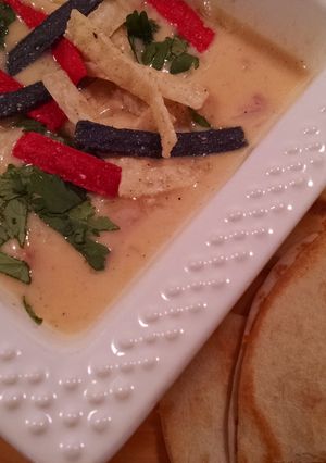 A picture of Cheesy Tortilla Soup.