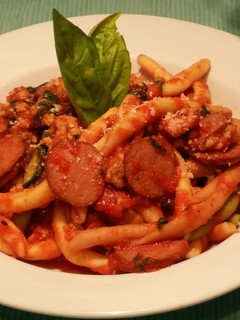 A picture of Sausage and Turkey Tri-Coloured Pasta.