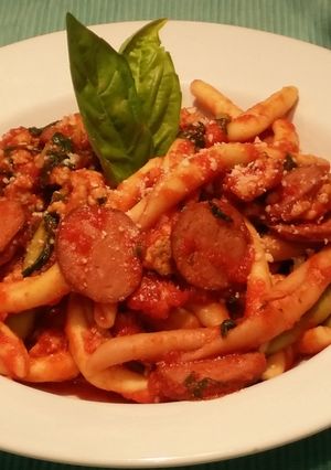 A picture of Sausage and Turkey Tri-Coloured Pasta.