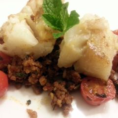 A picture of Pan seared cod with homemade chorizo.