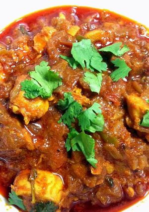 A picture of Spicy red hot chicken curry.