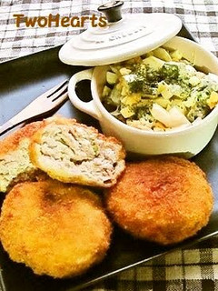 A picture of Minced Pork Cutlets with Ham and Cabbage.