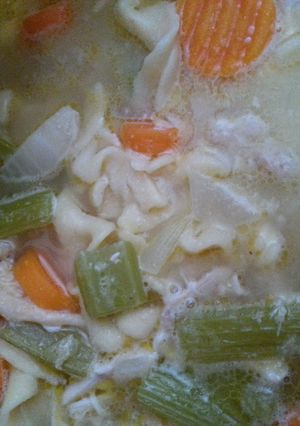 A picture of Chicken noodle soup.