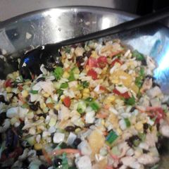A picture of Everything but the kitchen sink chopped salad.