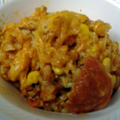 A picture of leftovers in rice.