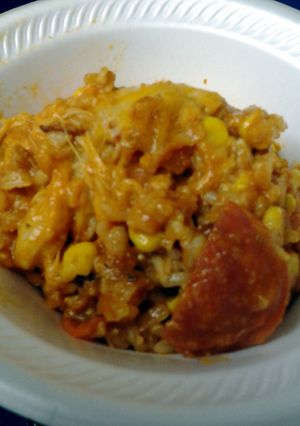 A picture of leftovers in rice.