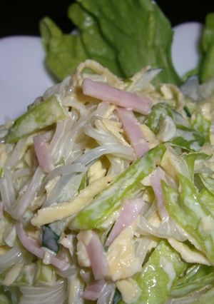 A picture of Cellophane Noodles and Lettuce Salad with Mayonnaise.
