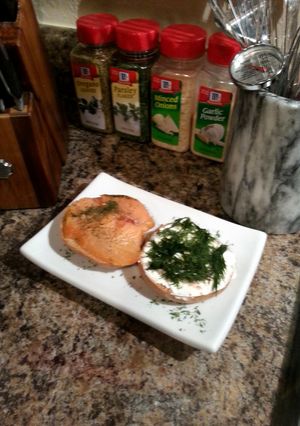 A picture of Wheat Bagel & Lox.